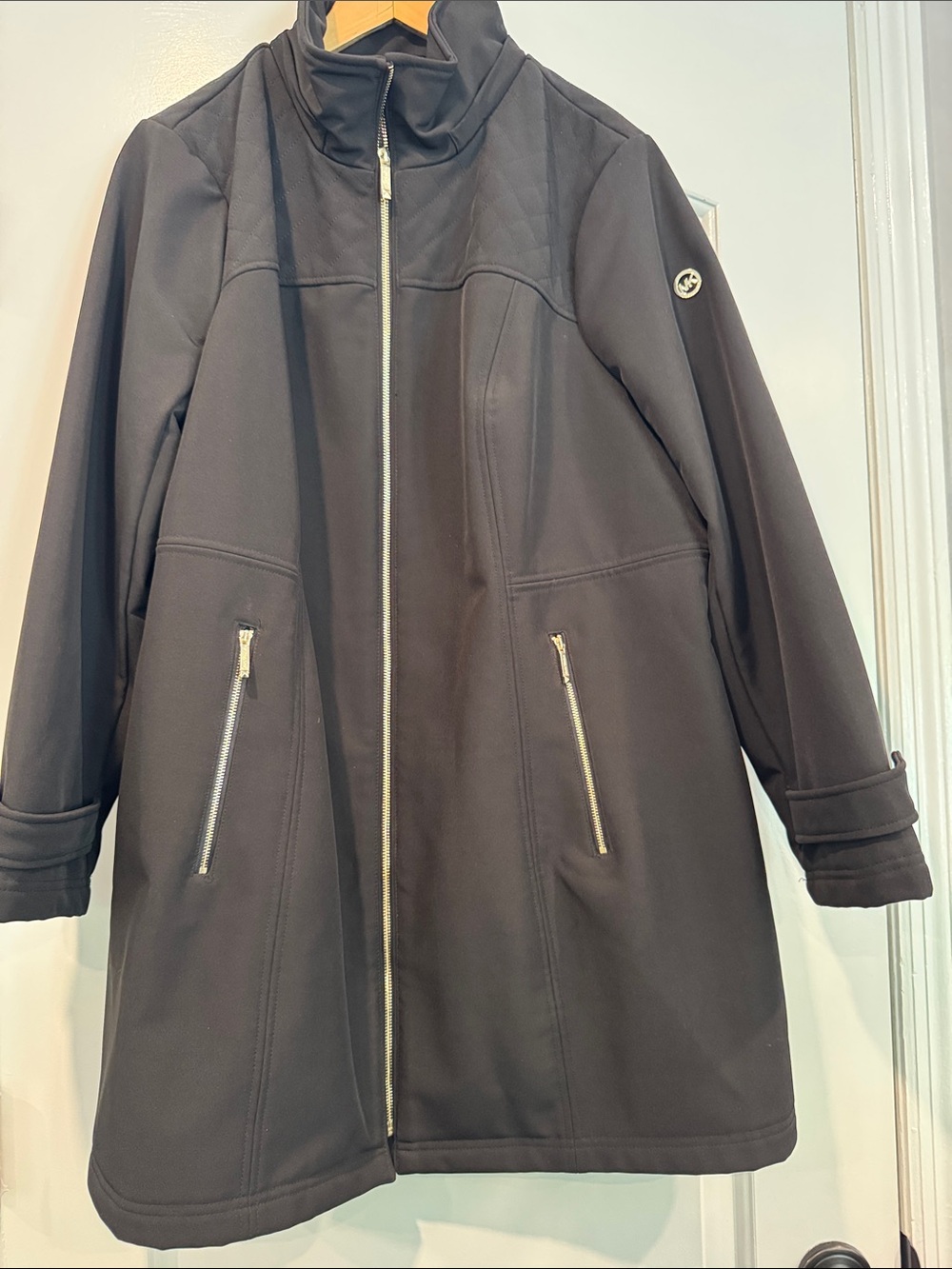 Michael Kors Black Softshell hooded parka full-zip front Size 1X